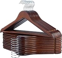 Vista 1 de ELONG HOME Perchas de madera, paquete de 20 perchas con acabado extra suave, muescas cortadas con precisión y gancho giratorio cromado, perchas