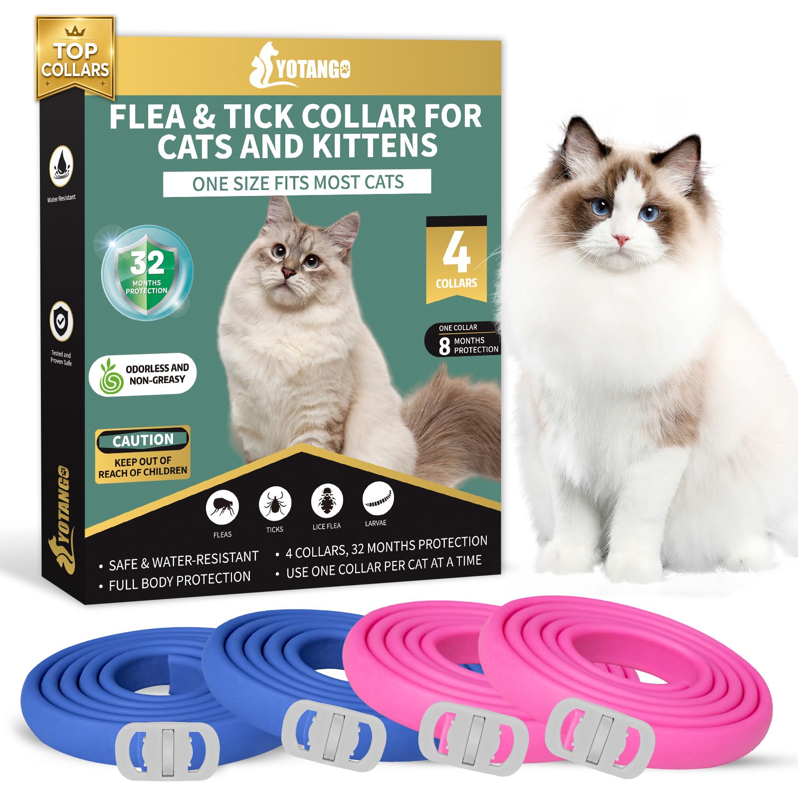 Flea Collar for Cats, Cat Flea and Tick Collar, 4 Pack, 32 Months