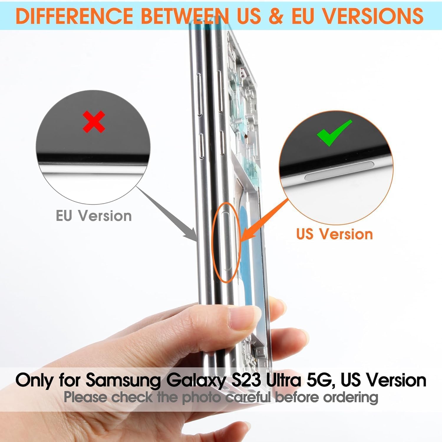SRJTEK (version US) TFT pour Samsung Galaxy S23 Ultra 5G Écran LCD de remplacement pour Galaxy S23 Ultra SM-S918U Ensemble d'écran tactile digitaliseur de réparation avec cadre (Noir, sans empreinte