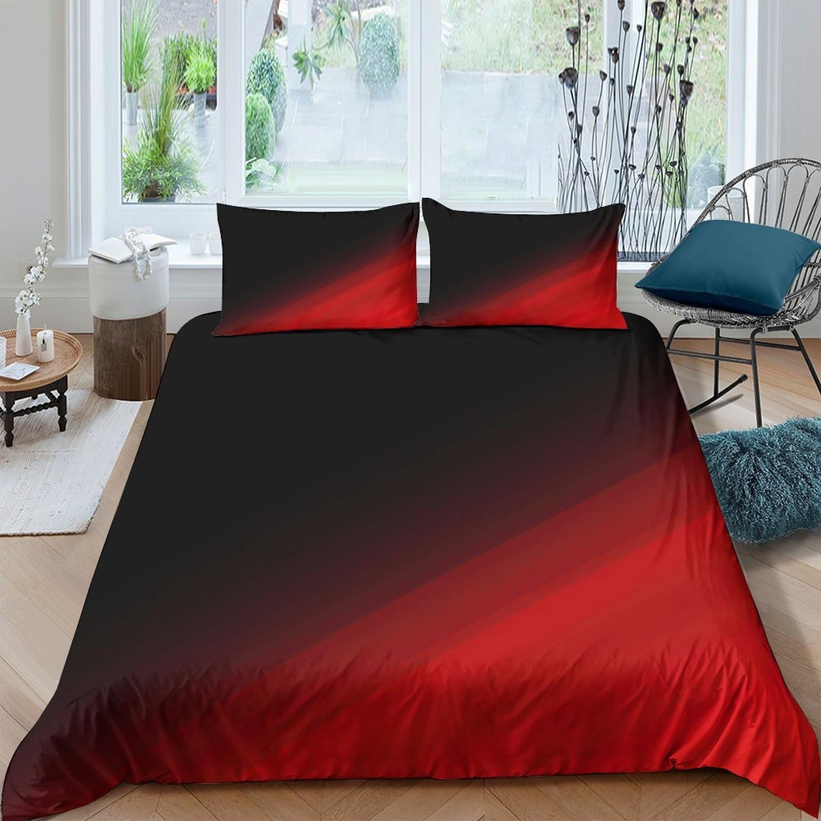 Ctjqhvkz Style-3 3D Printed Ombre Black Red Fitted Sheet Microfiber Soft Mattress Cover Modern Gradient Bed Sheet For Bedroom Guest Room Single（135X200cm）