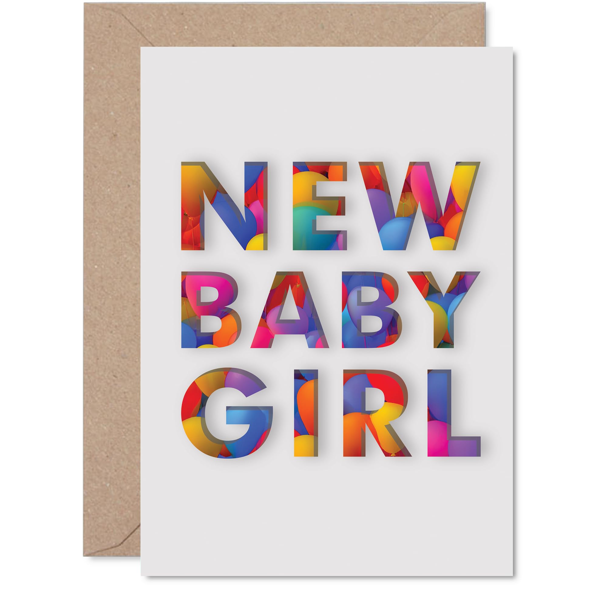 Sweet New Baby Card - Bursting with Joy - Bold Multicolour NEW BABY GIRL Lettering - Vibrant Way to Welcome Her Arrival - A5, Envelope Included