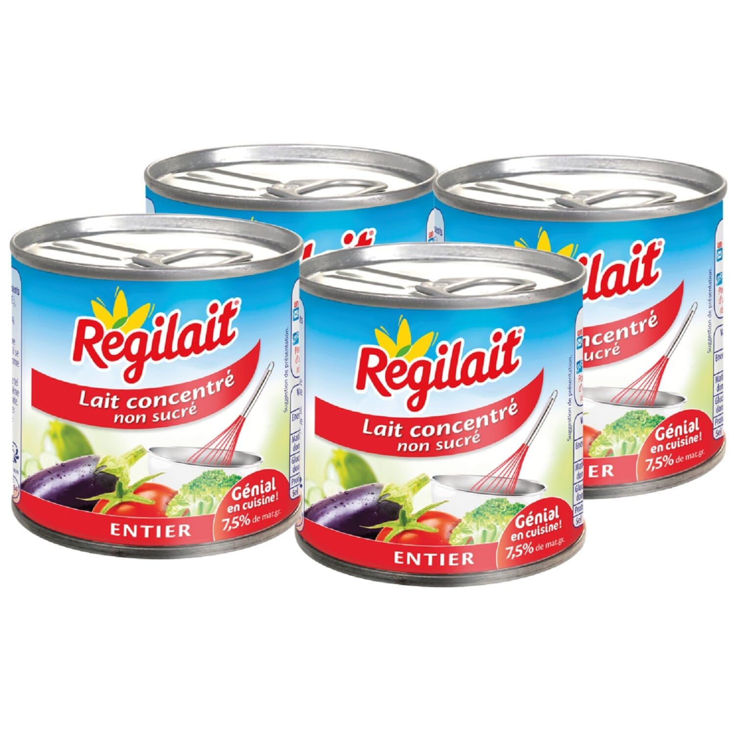 Sublimez vos recettes salées et sucrées avec le lait concentré entier REGILAIT, format pratique 4x170g, saveur authentique du terroir sans sucre ajouté - Lot de 3