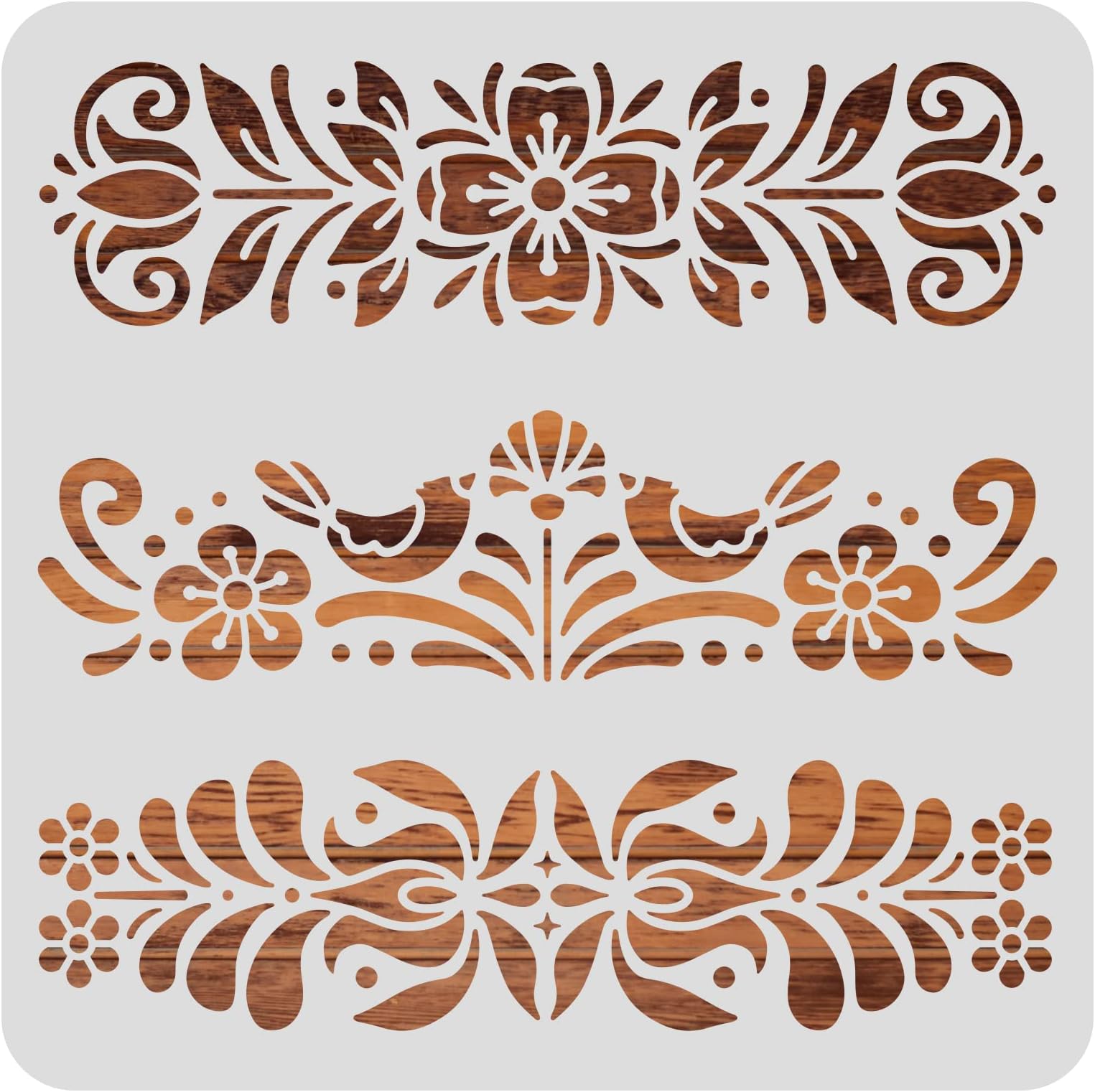 BENECREAT Plastic Folk Decorative Painting Stencil Templates, 12x12inch Floral Pattern Scandinavian Style Reusable Drawing Stencils for DIY Art Craft Wall Canvas Furniture