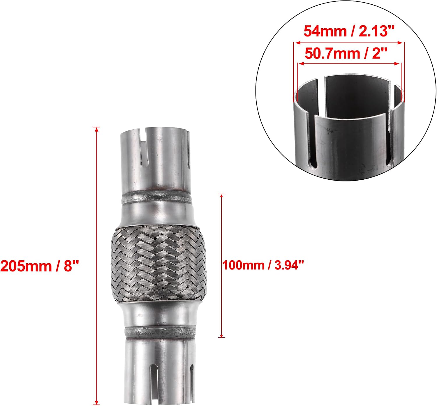 X AUTOHAUX 2"x3.94"x8" Car Exhaust Flexible Pipe Tubing Universal Exhaust Joint with Welding Extension Pipe Clamp Set Stainless Steel Silver Tone