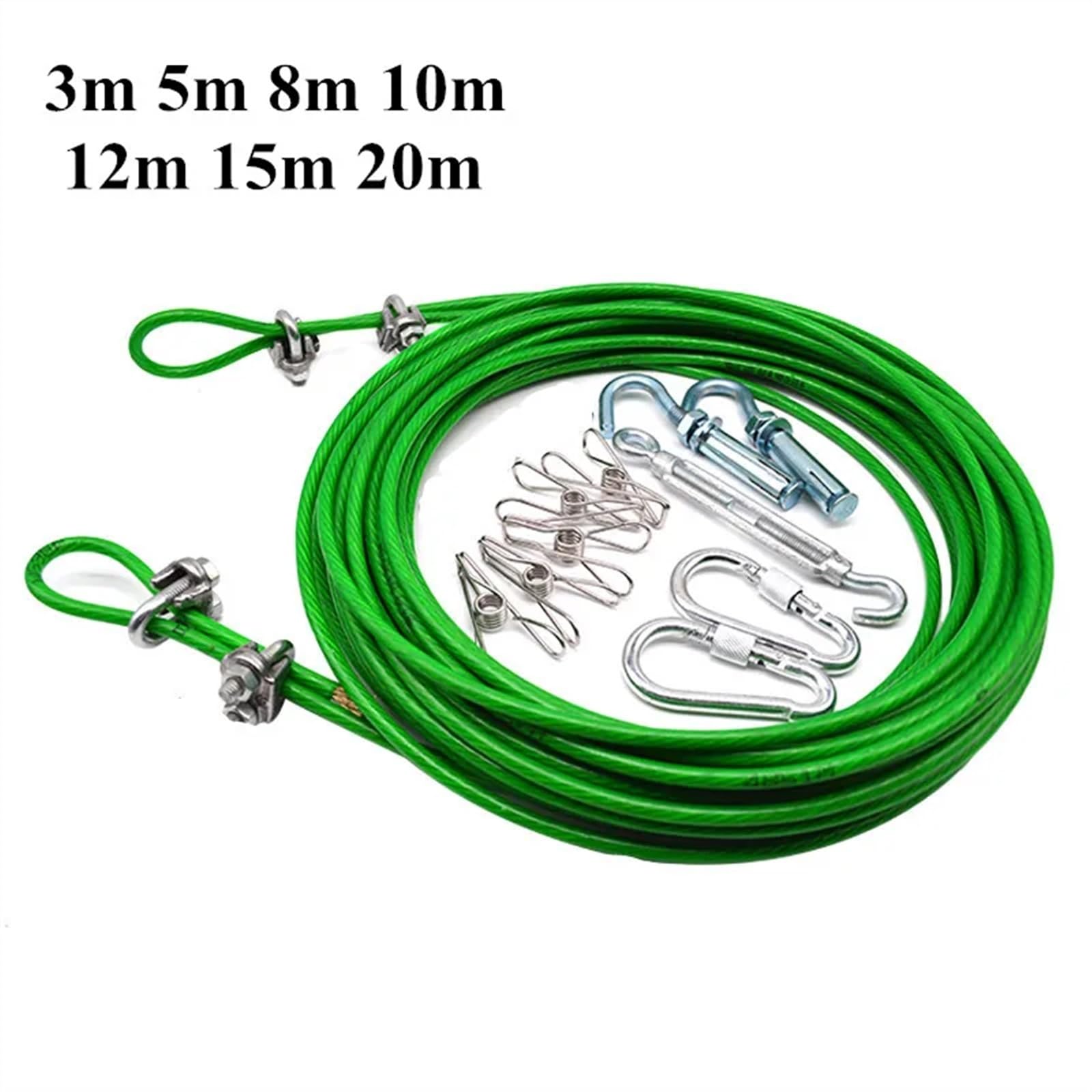 Cable Acero,Cuerda de alambre Cable de acero de 3,0m a 20m, cuerda de alambre Flexible recubierta de PVC verde, acero inoxidable Uso apto para tendedero, estante Uso apto para invernadero, cobertizo d