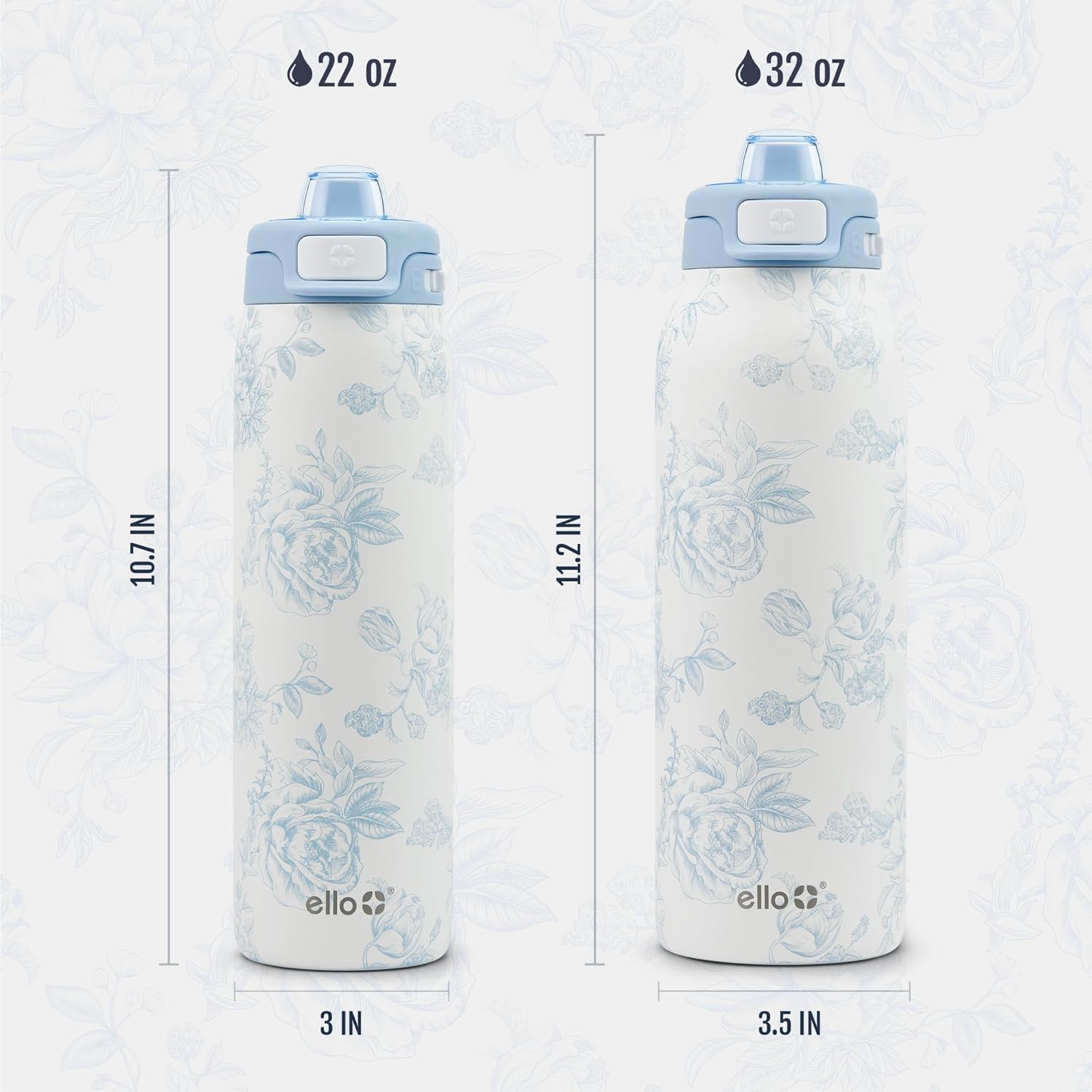 Ello Pop & Fill 32oz Stainless Steel Water Bottle with QuickFill Technology, Double Walled and Vacuum Insulated Metal, Leak Proof Locking Lid, Straw and Chug, Reusable, BPA Free, Porcelain Rose