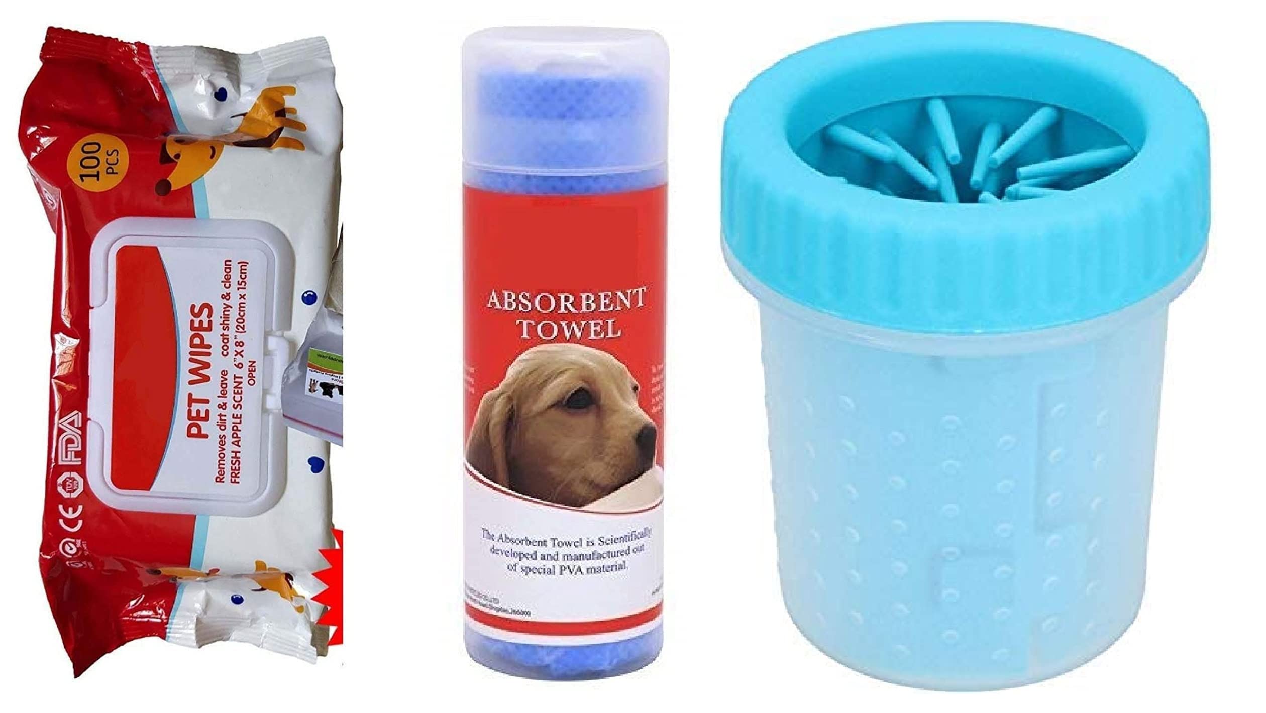 Pups&Pets Dog Combo Pack Bath Towel, Wet Pet Wipes & Pet Foot Washing Cup Paw Cleaner Portable with Soft Silicone Bristles (Towel - Paw Cleaner (Small) - Wipes) (B09XFHHFW4) Amazon Price History, Amazon Price Tracker