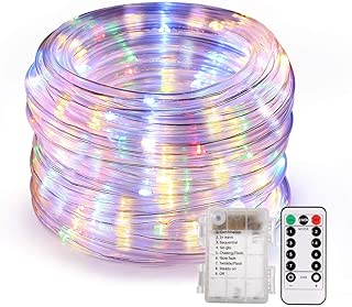 46ft LED Rope Lights Outdoor, Battery Powered Rope String Lights with Remote, 8 Modes/Dimmable/Timer Waterproof Decoration Lighting for Party Patio Garden Tree Indoor Decor, Multi-Color - coolthings.us