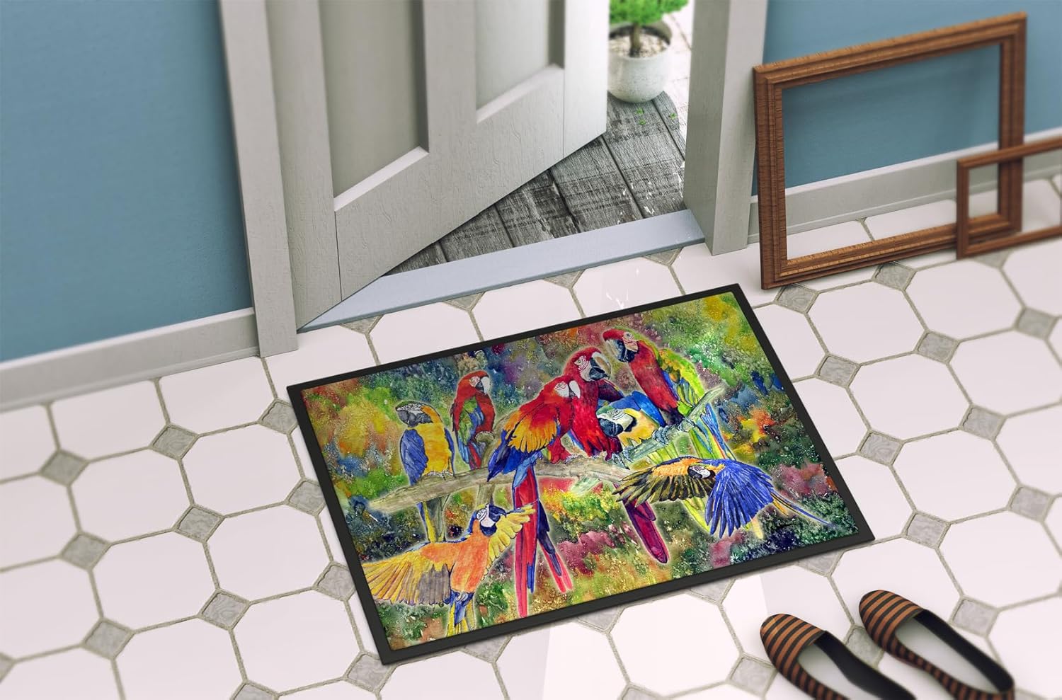 Caroline's Treasures 8600MAT Parrot Doormat 18x27 Front Door Mat Indoor Outdoor Rugs for Entryway, Non Slip Washable Low Pile, 18H X 27W