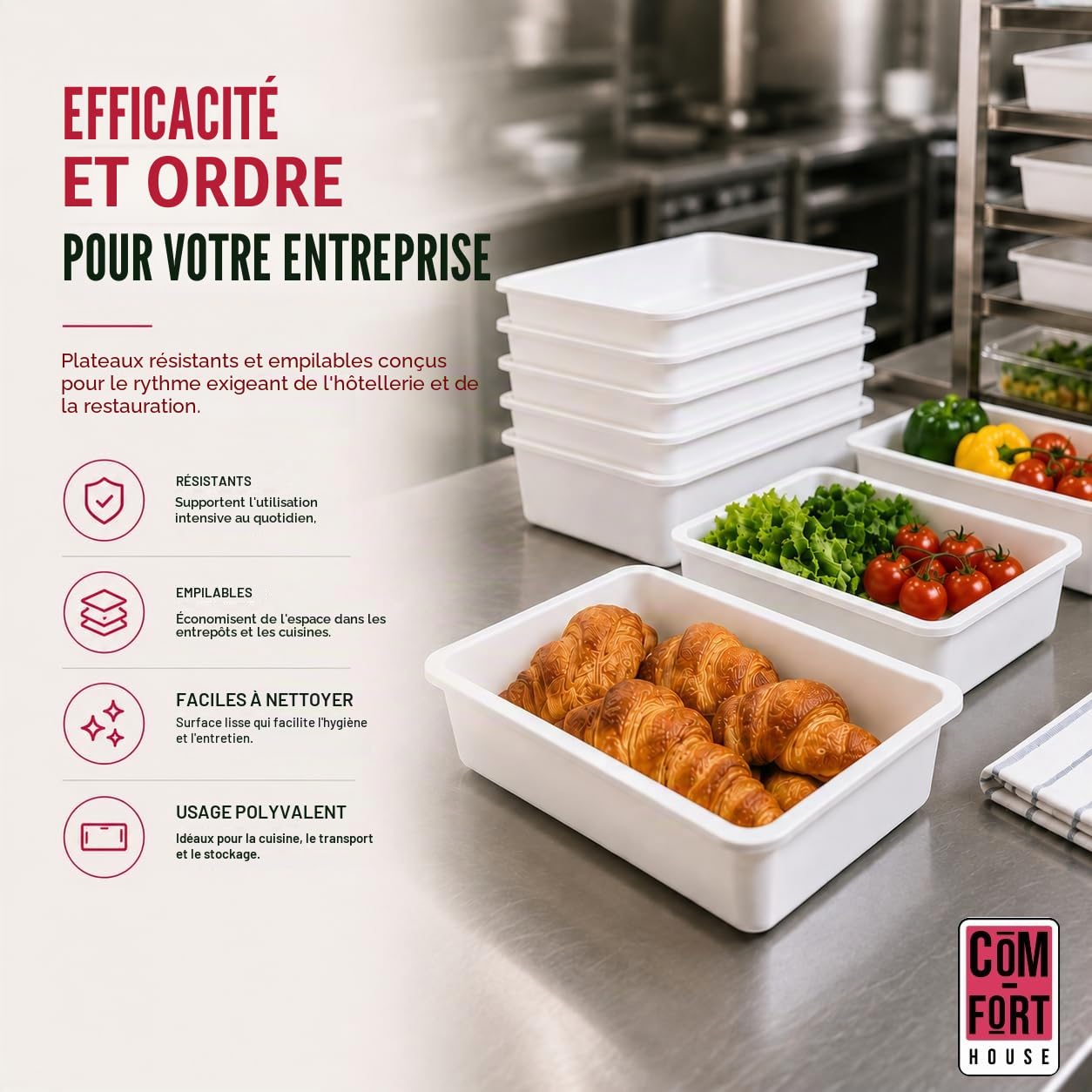 Com-fort Lot de 3 Bac de Rangement Plateaux Rectangulaires en Plastique Blanc Taille 4