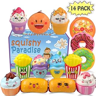 POKONBOY Squishies Donut Squishy Toys, 14 Pack Food Squishies Kawaii Cute Donuts & Ice Cream & Pizza Slow Rising Creamy Scent Stress Relif Squishies Pack Party Favors Decorative with Key Chain