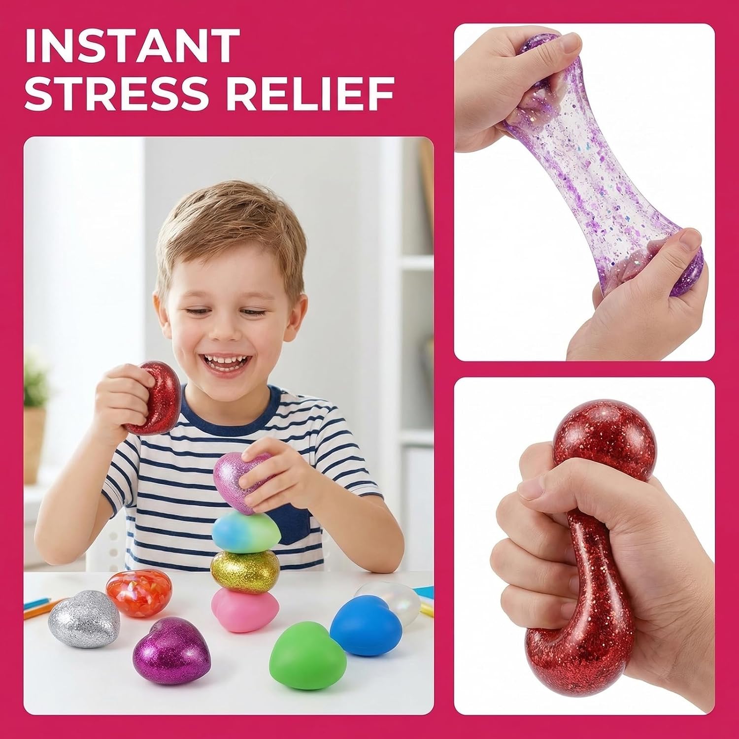 12 Pack Valentines Hearts Stress Balls Squishy Toys Squeeze Toys for Kids Girls Boys School Classroom Valentines Card Prizes Party Favors Gifts