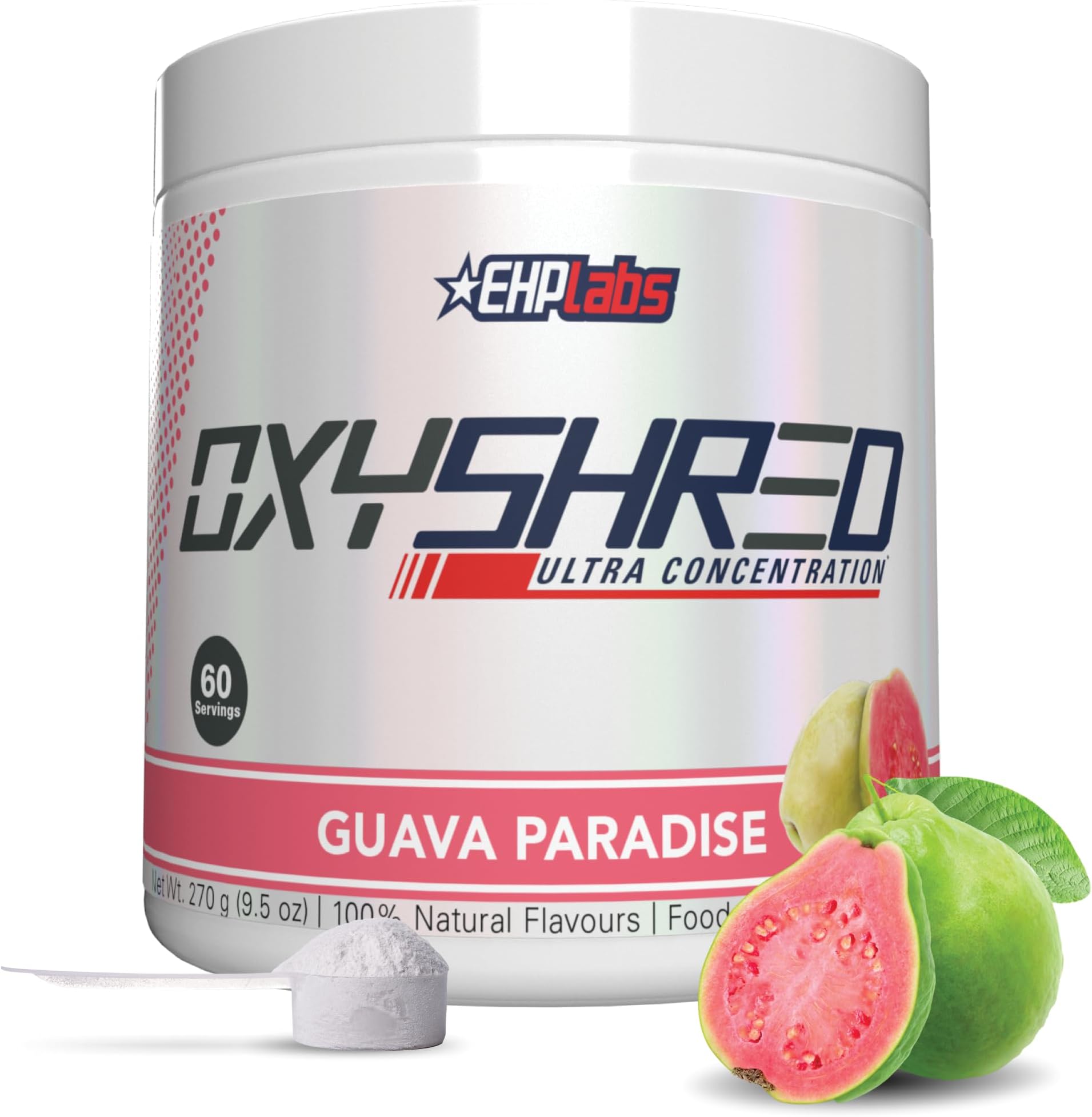 EHP Labs OxyShred Pre Workout Powder & Shredding Supplement - Preworkout Powder with L Glutamine & Acetyl L Carnitine, Energy Boost Drink - Guava Paradise, 60 Servings