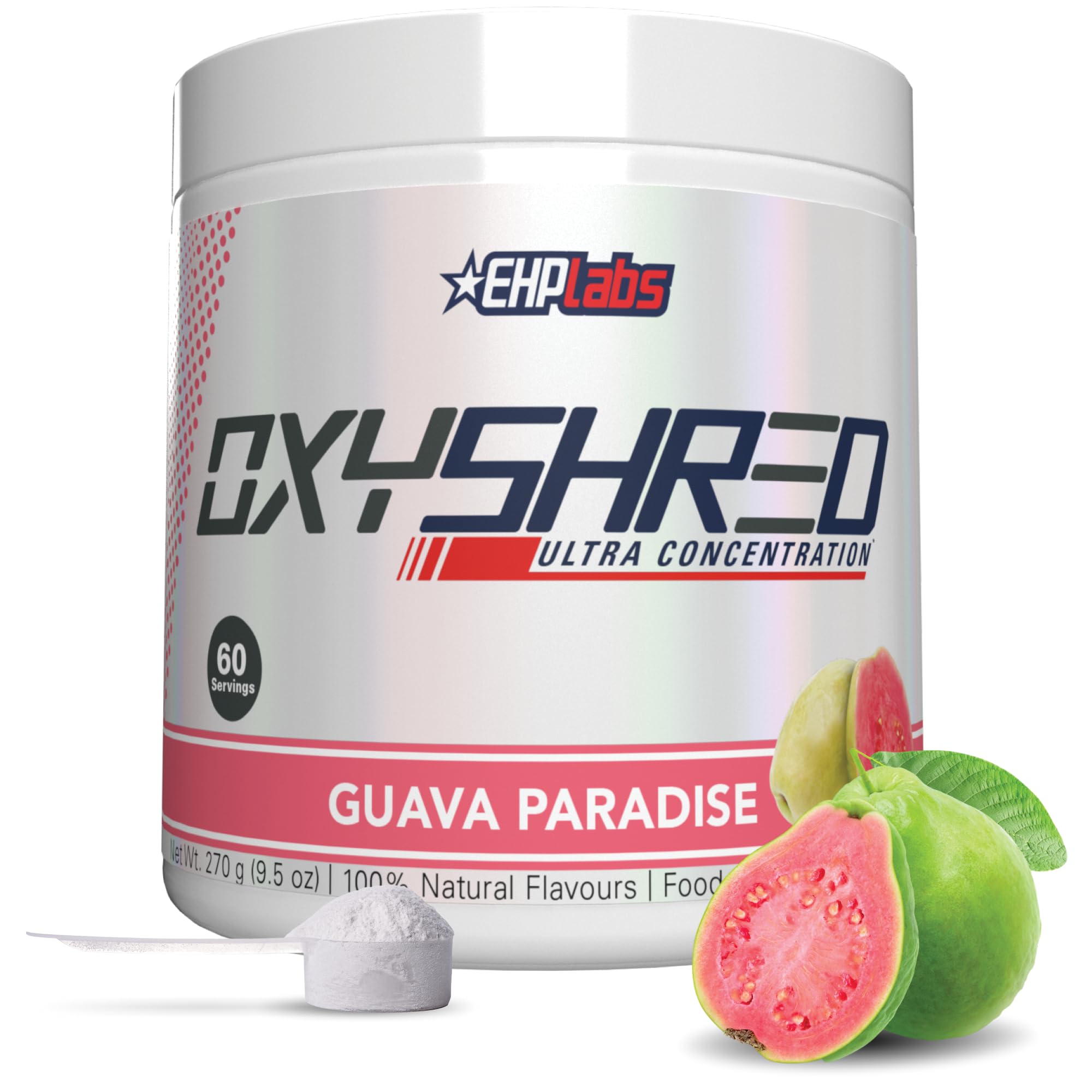 OxyShred Pre Workout Powder & Shredding Supplement - Preworkout Powder with L Glutamine & Acetyl L Carnitine, Energy Boost Drink - Guava Paradise, 60 Servings