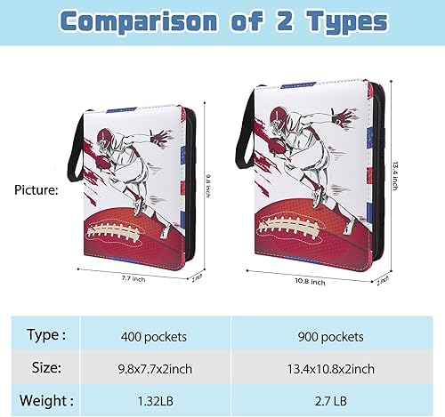 Miniatura 5 de Carpeta de tarjetas de fútbol con 400 bolsillos con mangas, piel sintética de alta calidad, bolsillos transparentes, adecuada para tarjetas