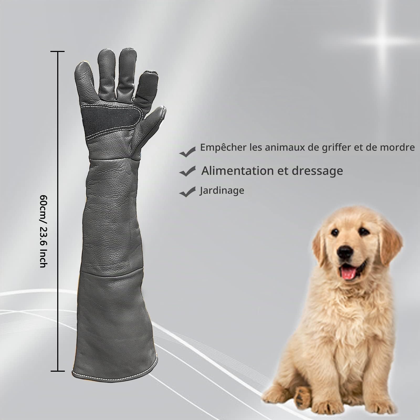 Anti-Morsure Gants de Manutention pour Animal, 60cm Gants de Travail en Cuir pour Le Soudage, Le Jardinage ou la Manipulation de Chat/Chien/Serpent/Lézard/Faucon/Reptile (Couleur Profonde)