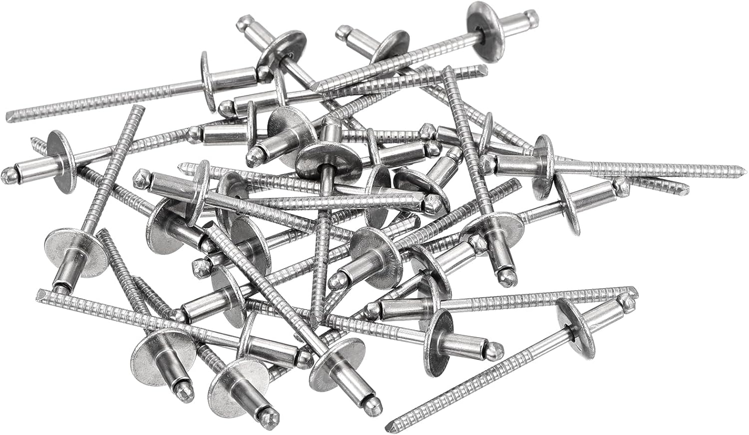 uxcell 100Pcs 1/8"x1/4" 304 Stainless Steel Large Flange Round Head Rivets, Large Cap Open End Blind Rivets for construction, automotive manufacturing, aerospace, shipbuilding (Silver)