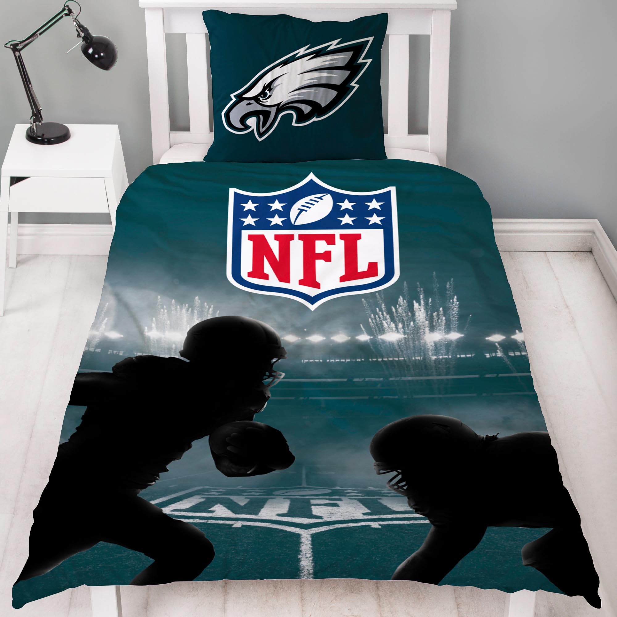 NFL Philadelphia Eagles - Juego de cama (135 x 200 cm + 80 x 80 cm, 100% algodón, calidad de linón reforzado, cremallera, tamaño alemán)
