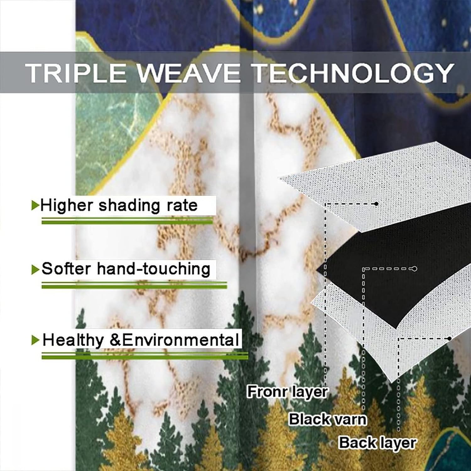 Mountain Forest Blackout Curtains,Fantasy Galaxy Nature Landscape Abstract Modern Mid Century Marble Des Window Drapes - Thermal Insulated and Noise Reduction,2 Panels 63L x 21W