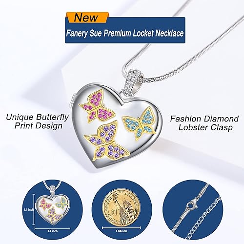 Miniatura 2 de Fanery sue Collar personalizado con medallón de corazón de mariposa collares personalizados para mujer regalos personalizados con foto y texto para