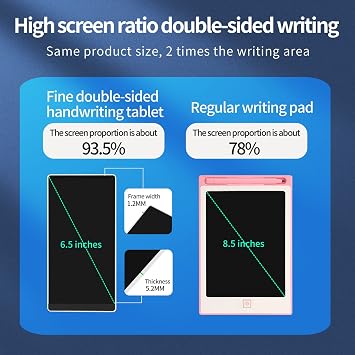 Mini LCD Writing Tablet 2 Sides Screen Erasable Reusable 6.5inch and 6inch Electronic Drawing Pads Portable Digital Scratchpad for Adults Kids Home Office (Black)