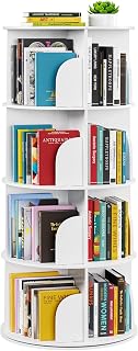 SpaceAid 4-Tier Rotating Bookshelf Tower - Spinning Lazy Susan Bookcase, 360° Carousel Vertical Organizer, White 18.1x50"