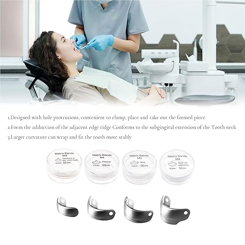 Miniatura 8 de 50 bandas de matriz de matriz contorneada seccional dental, bandas de matriz dental M4, bandas de matriz dental para restauraciones dentales (0.236