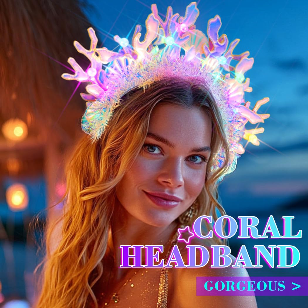 GENBREE Light Up Mermaid Costume Hair Accessories Coral  display picture 2