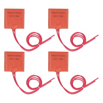 12V Heating Pad Silicone Rubber Heater Mat 4PCs 7.5W Fast Heating Electric Mat 50x50mm 2x2in Flexible Heat Pad for 3D Printer Bed Industrial Equipment Insulation
