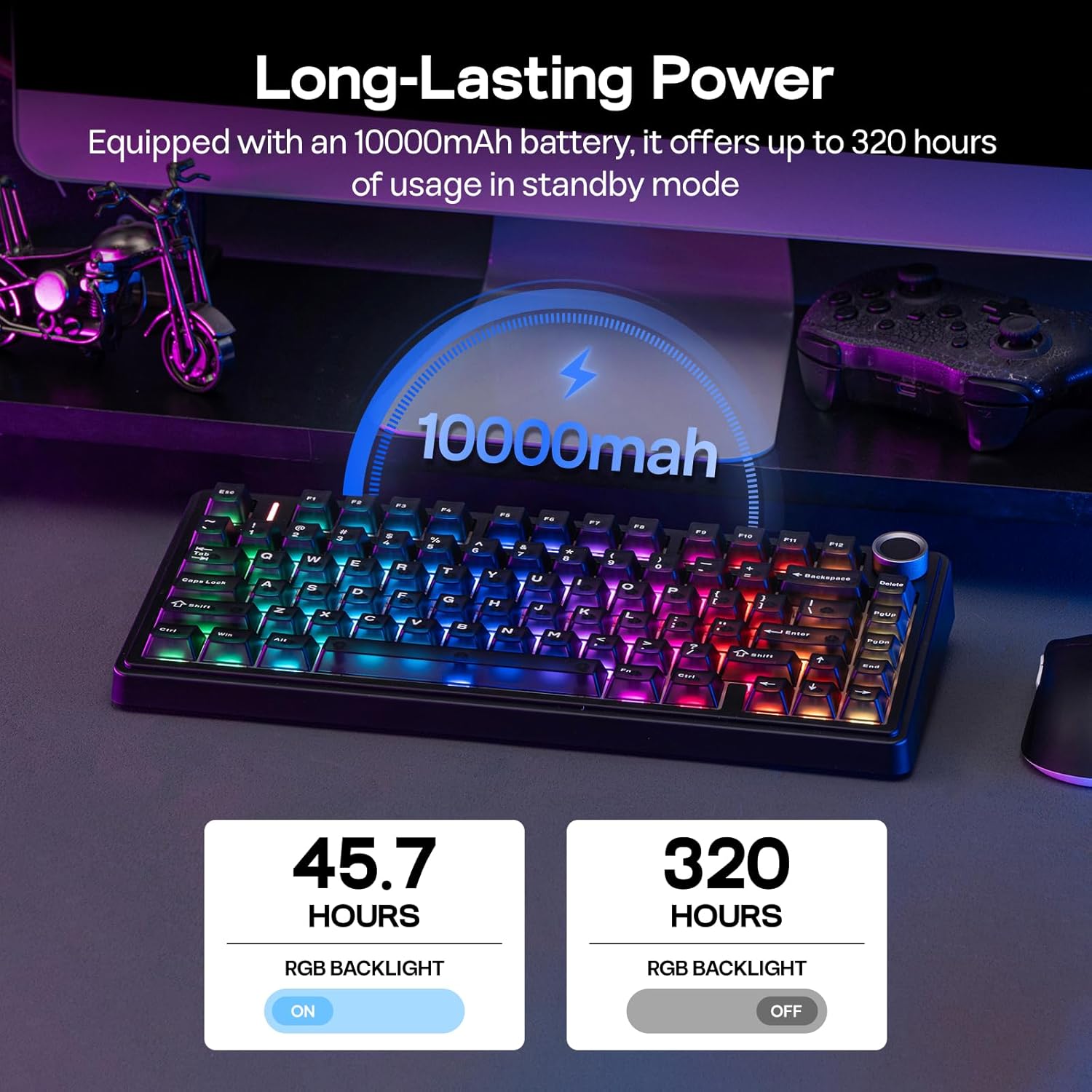 EPOMAKER x Aula F75 Ultra Wireless Gaming Keyboard with Knob, 10000mAh, Hot Swap, RGB, PBT Keycap, Creamy Sound, VIA, 75% Mechanical Keyboard for Win/Mac (Black, Reaper)