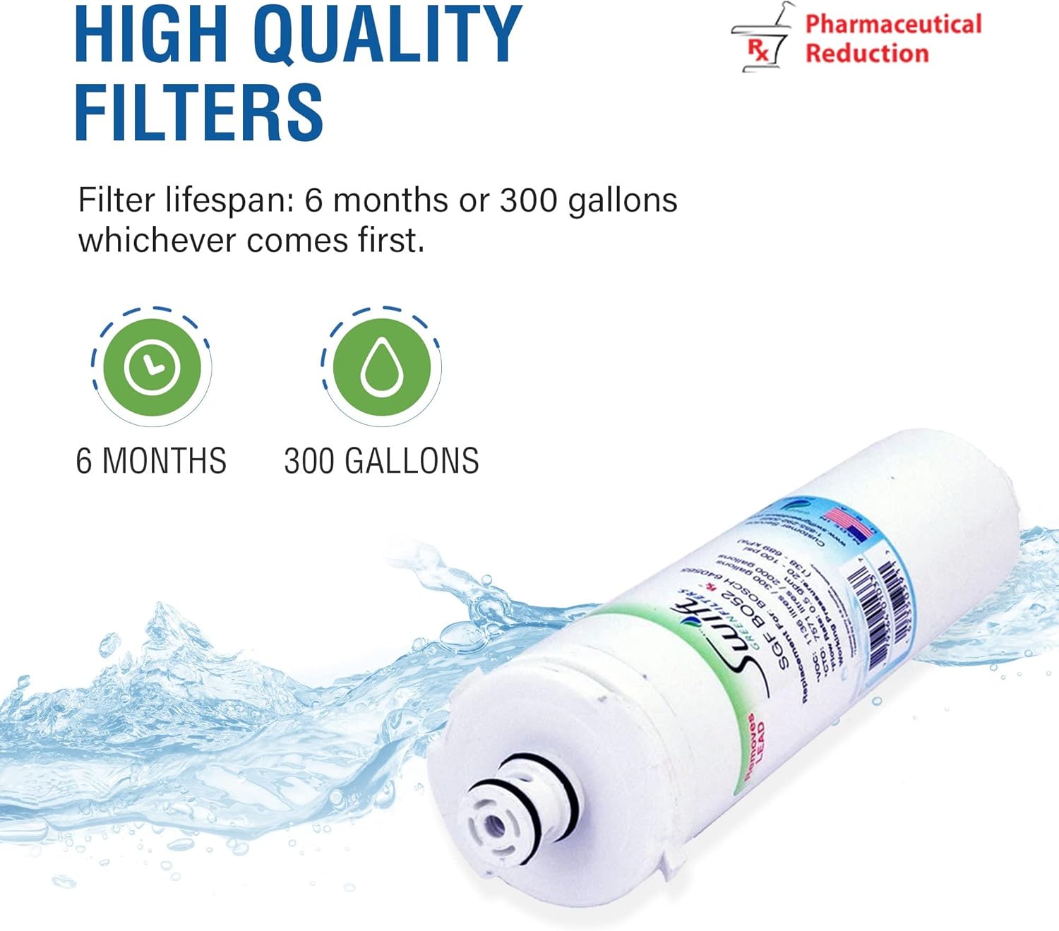 Swift Green Filters SGF-BO52 Rx Compatible Refrigerator Water Filter for EVOLFLTR10, 640565, 55866-06, AP3961137, B20CS5, CS-51, CS52, Made in USA (3 Pack)
