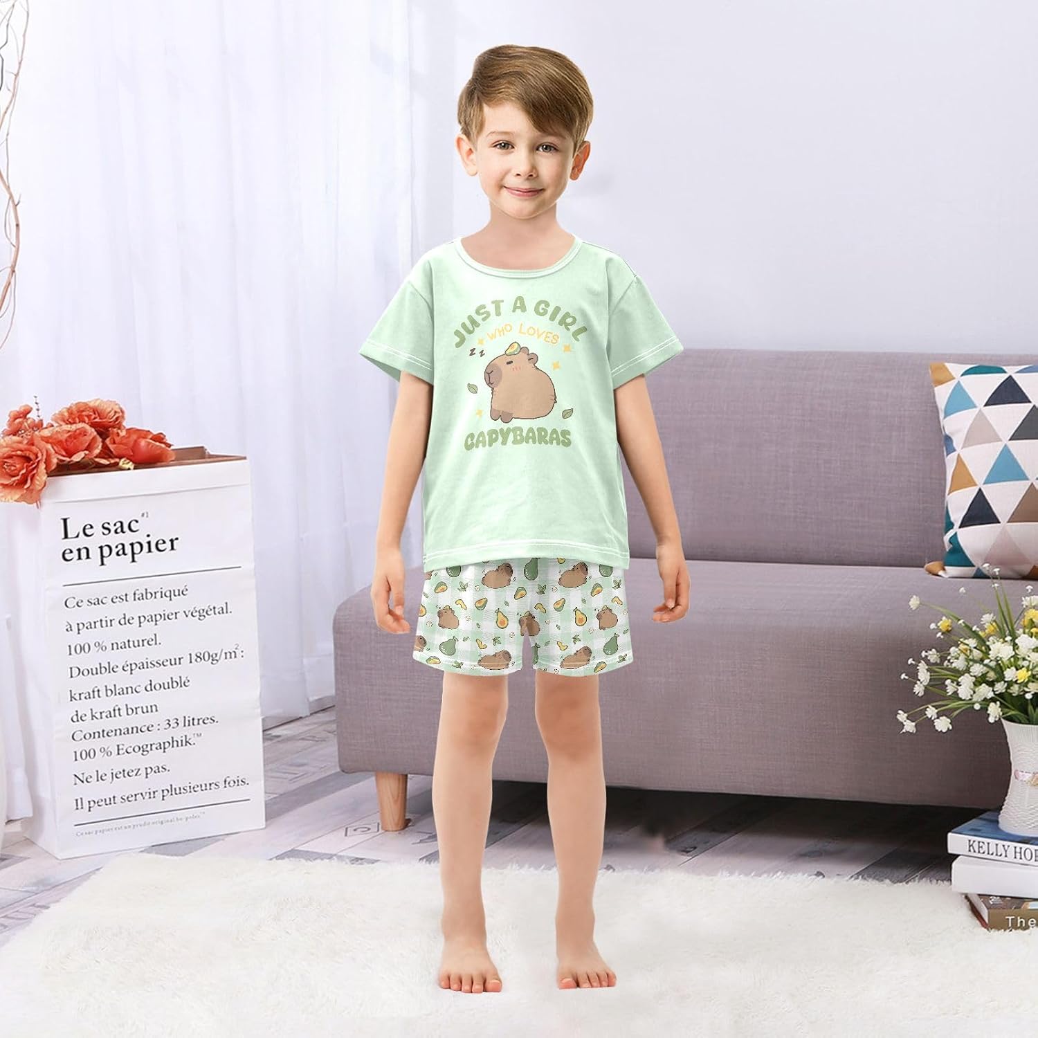 Capybara Orange Yellow Cute Summer Pajama Sets, Short Sets for Daily Wears and Sleep Wears
