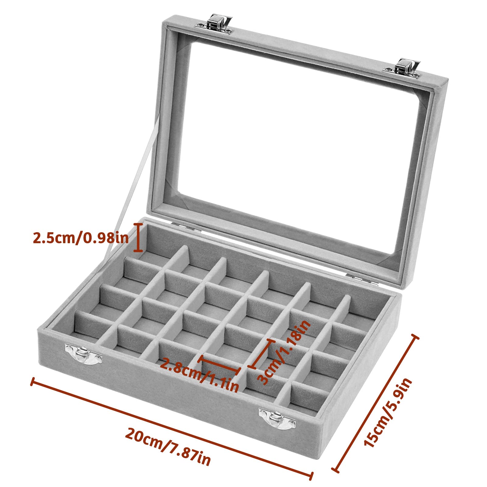 WYUYIWH Scatola Portagioie In Velluto Con 24 Scomparti Per Anelli, Orecchini, Espositore - Foto 9