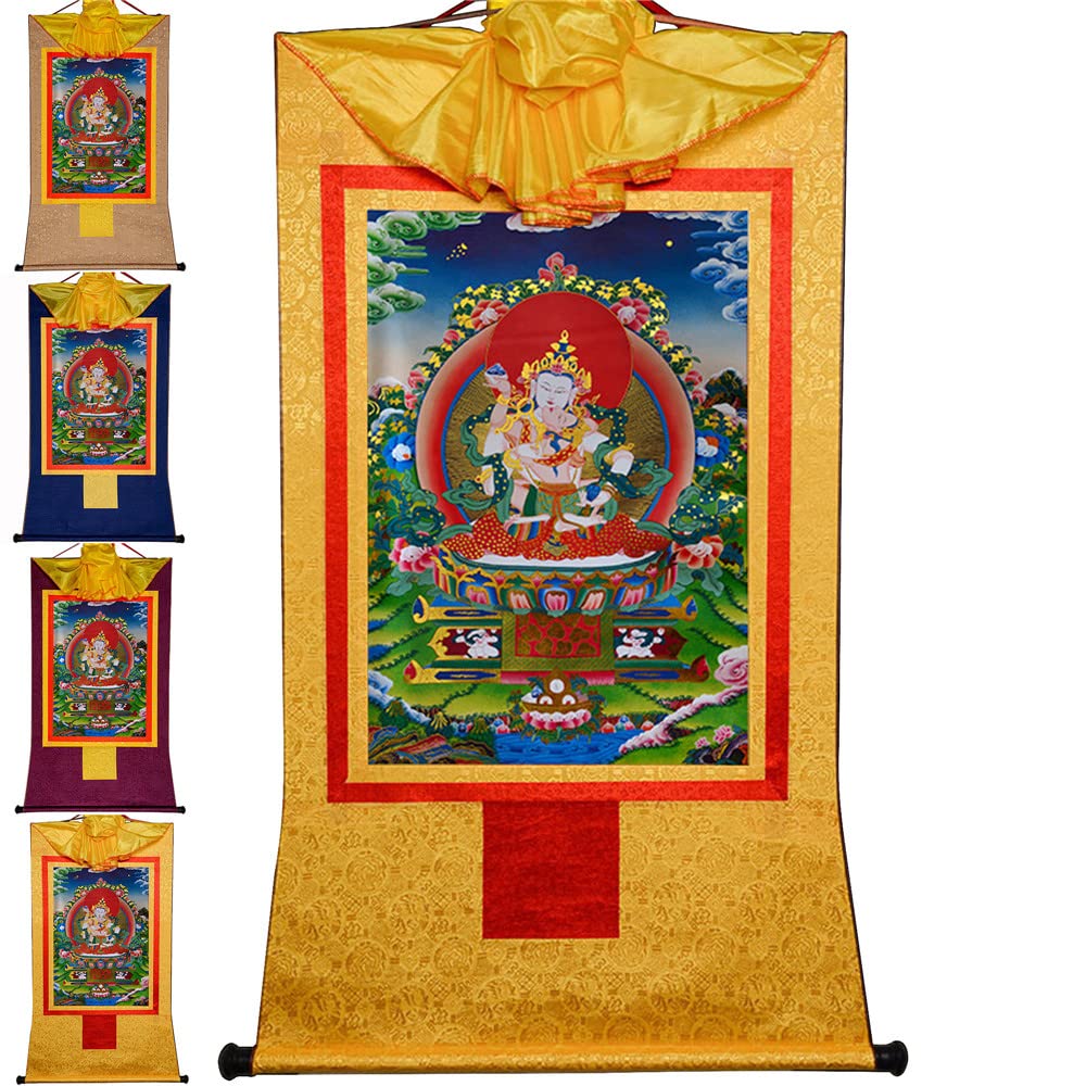 Gandhanra Thangka Tibetano - La forma Yab-Yum di Dorje Sempa Vajrasatva Thangka - Arazzo di Buddha a Stampa Dorata per Decorazione Zen, Meditazione, Rilassamento Spirituale e Pace