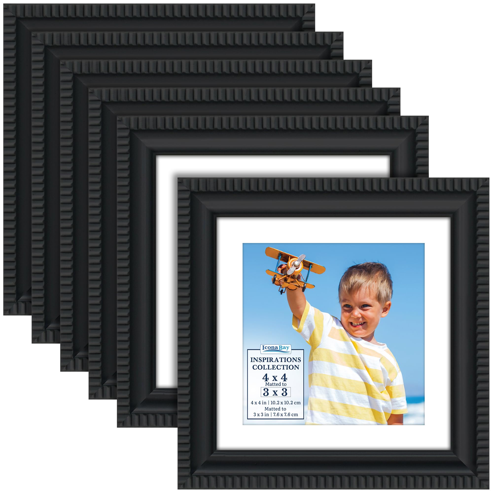 Icona Bay Inspirations Collection Picture Frames with Removable Mat for 3x3 inch Photos, 4x4 inch, Black, Set of 6 โ image 1