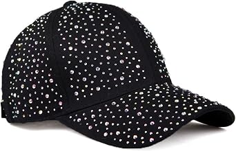 Shiny Rhinestone Baseball Cap for Women Girls Sparkle Crystal Velcro Ponycap Adjustable Mesh Trucker Hat Outdoors Sun Cap
