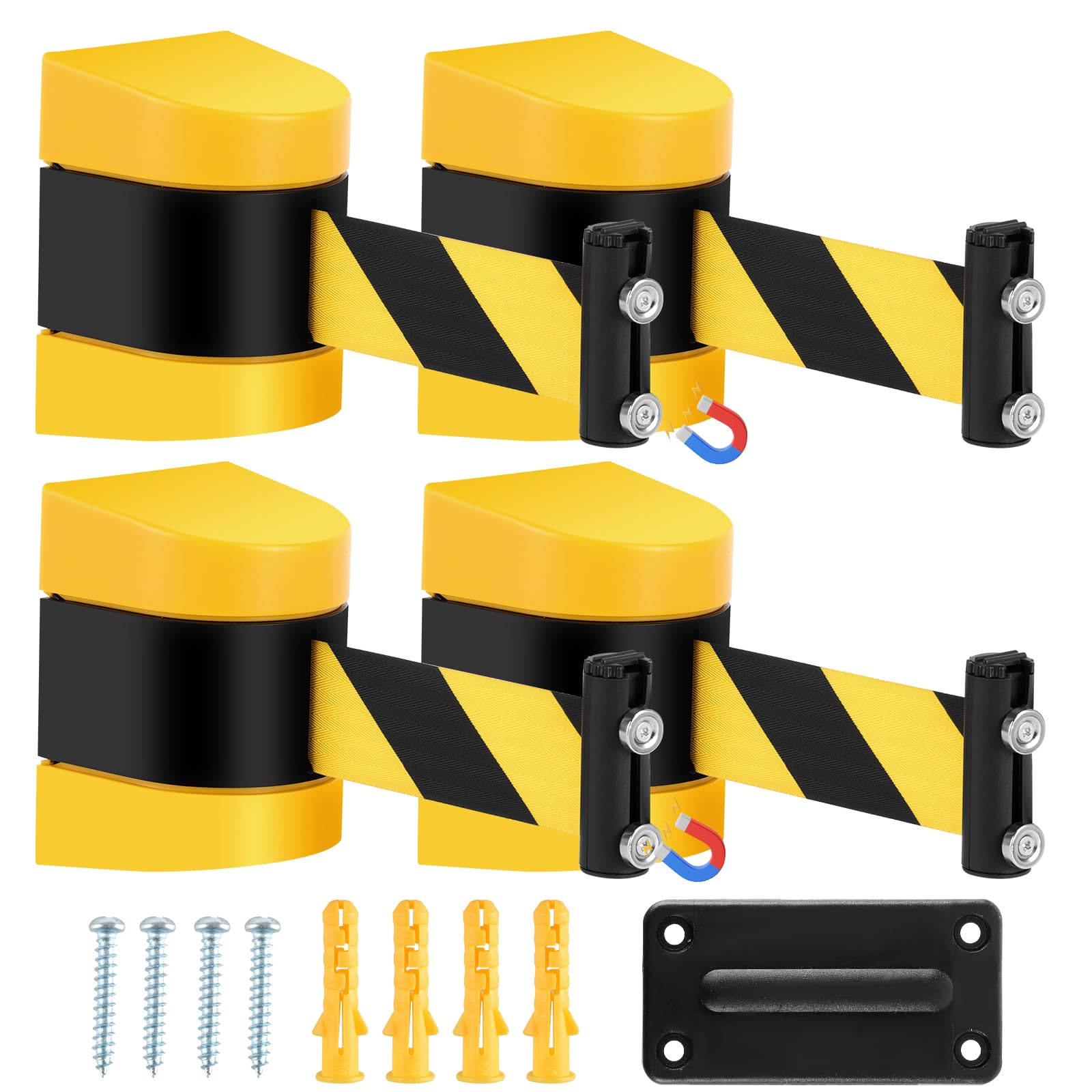yeatruojeet 4 Pack Magnetic Wall Mount Retractable Belt Barrier, Crowd Control Safety Belt with ABS Case for Grocery Retail Store Stadium - 16.4 Ft