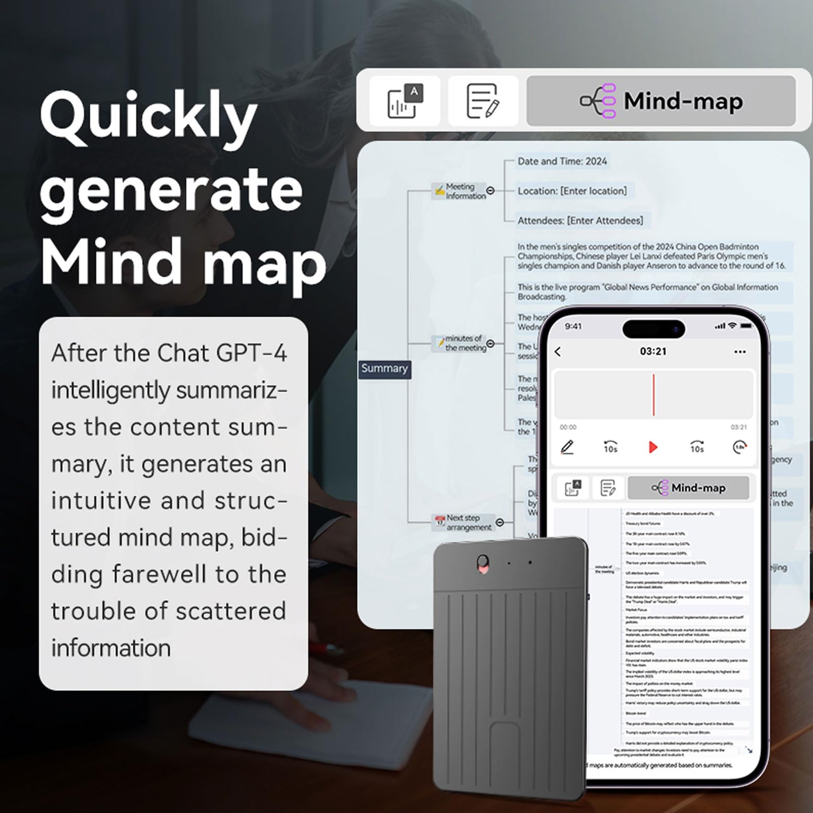 Tonysa AI Smart Voice Recorder, z 112 Językiem Tłumaczenie w Czasie Rzeczywistym, kontrolą Aplikacji, Anulowanie Szumu, Magnetyczna Mini Rejestrator, na Wykłady, Spotkania, Połączenia (128G)