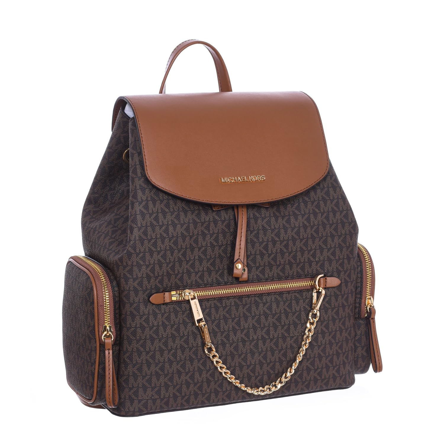 Michael Kors Jet Set Large Signature PVC Chain Backpack Flap Book Bag (brown sig)