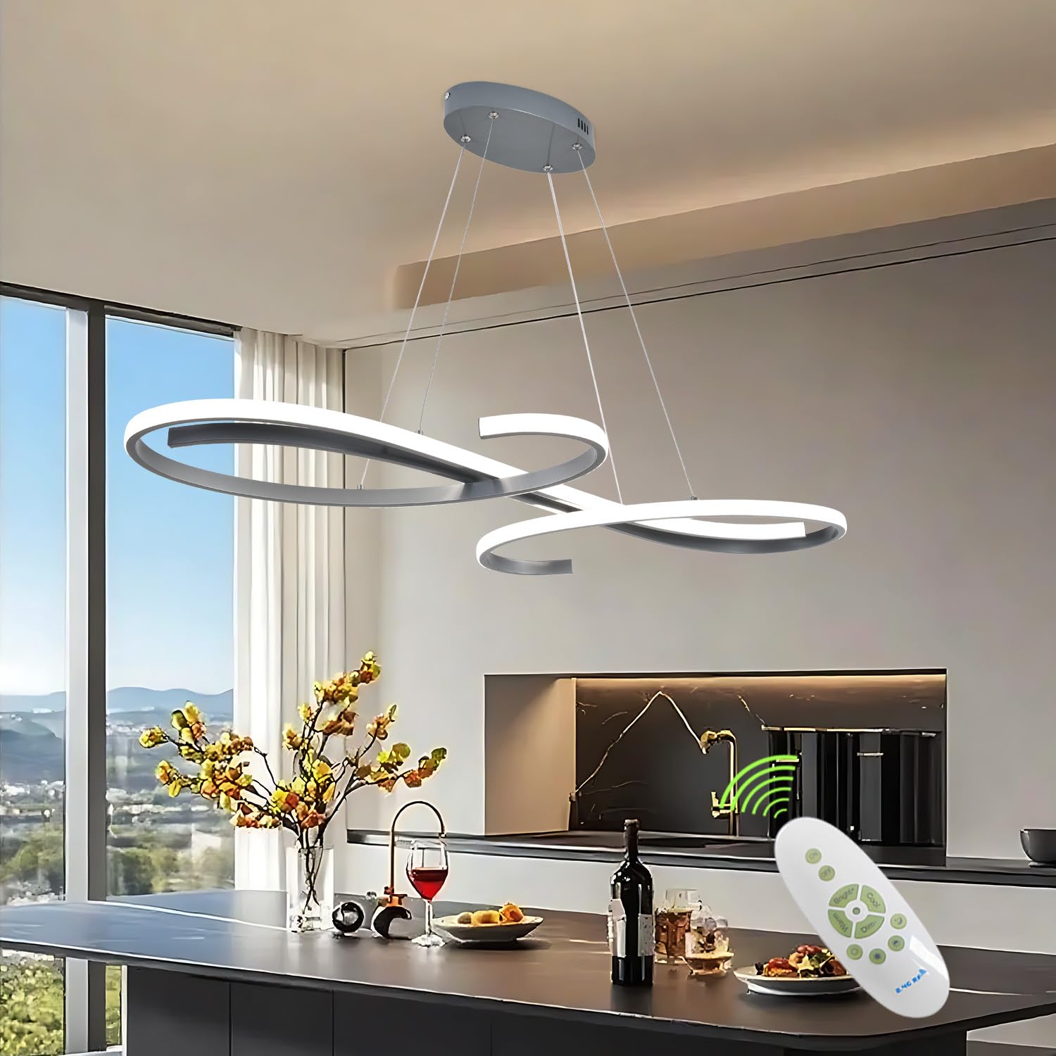 Lámpara Colgante LED Moderna para Mesa de Comedor, 100 cm de Largo, Lámpara de Comedor Regulable, Lámpara de Cocina, Lámpara Colgante Regulable,Lámpara Colgante de Diseño Lineal de 54 W para Cocina