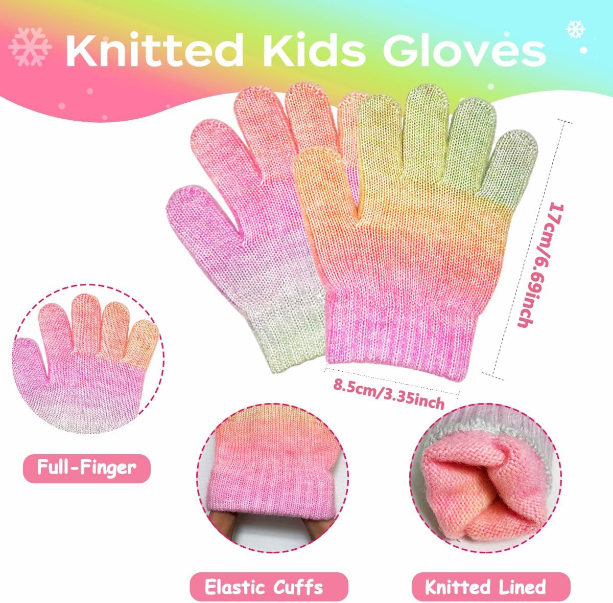 Toddler Kids Winter Hat Gloves Scarf Set for 3-8 Years, Warm Knit Boys Girls Hats Fleece Pompoms Beanies Neck Warmer - Image 3