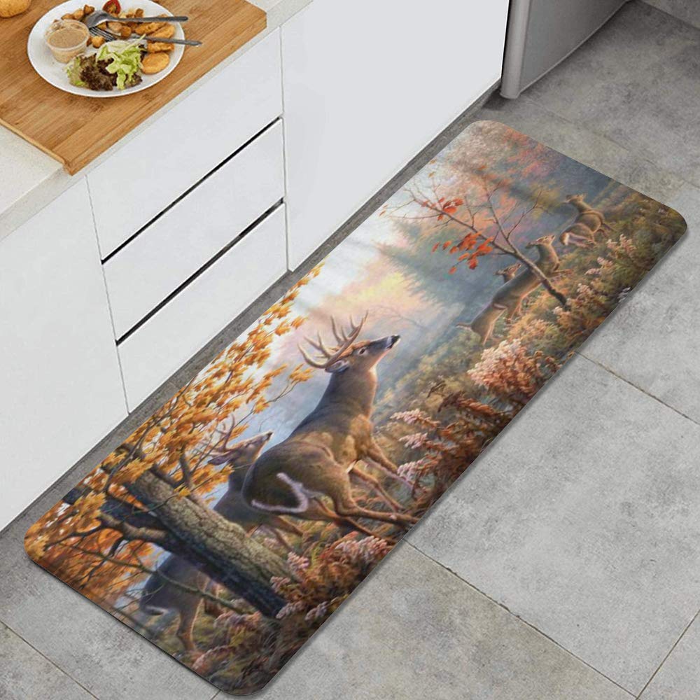 Autumn Nature Wildlife Animal Deers Hunting Season Anti Fatigue Kitchen Mat Comfort Floor Mats Non-Slip Oil Stain Resistant Easy to Clean Kitchen Rug