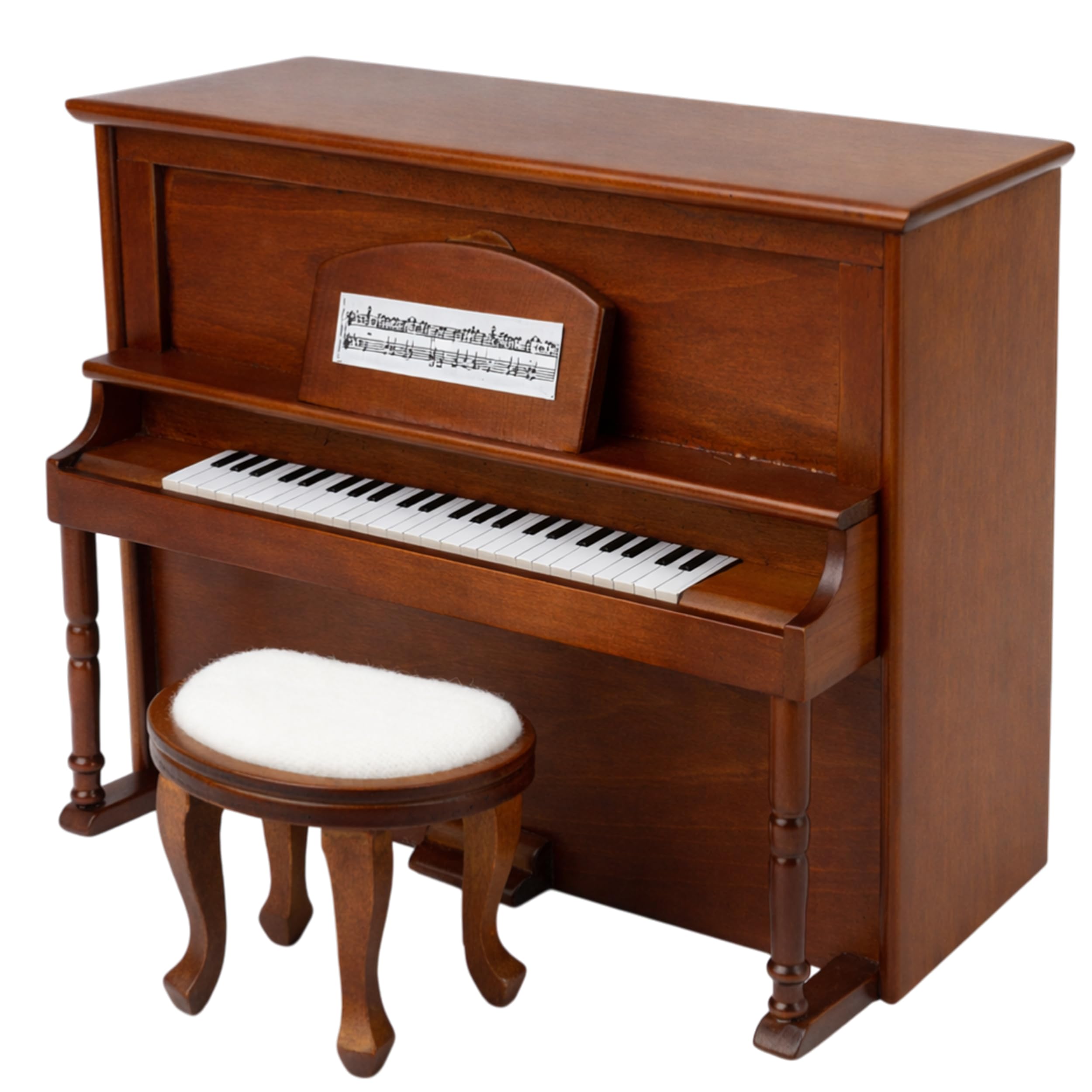 1/12 Scale Dollhouse Digital Piano with Bench: Brown Upright Piano Miniature for Figures Model - Mini Vintage Musical Instruments Wood Retro Antique