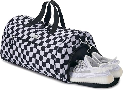 TOPDesign Gym Bag for Women & Men, Unisex Duffel Bag with Shoe Compartment & Wet Pocket for Travel Sports Gym M Checkerboard