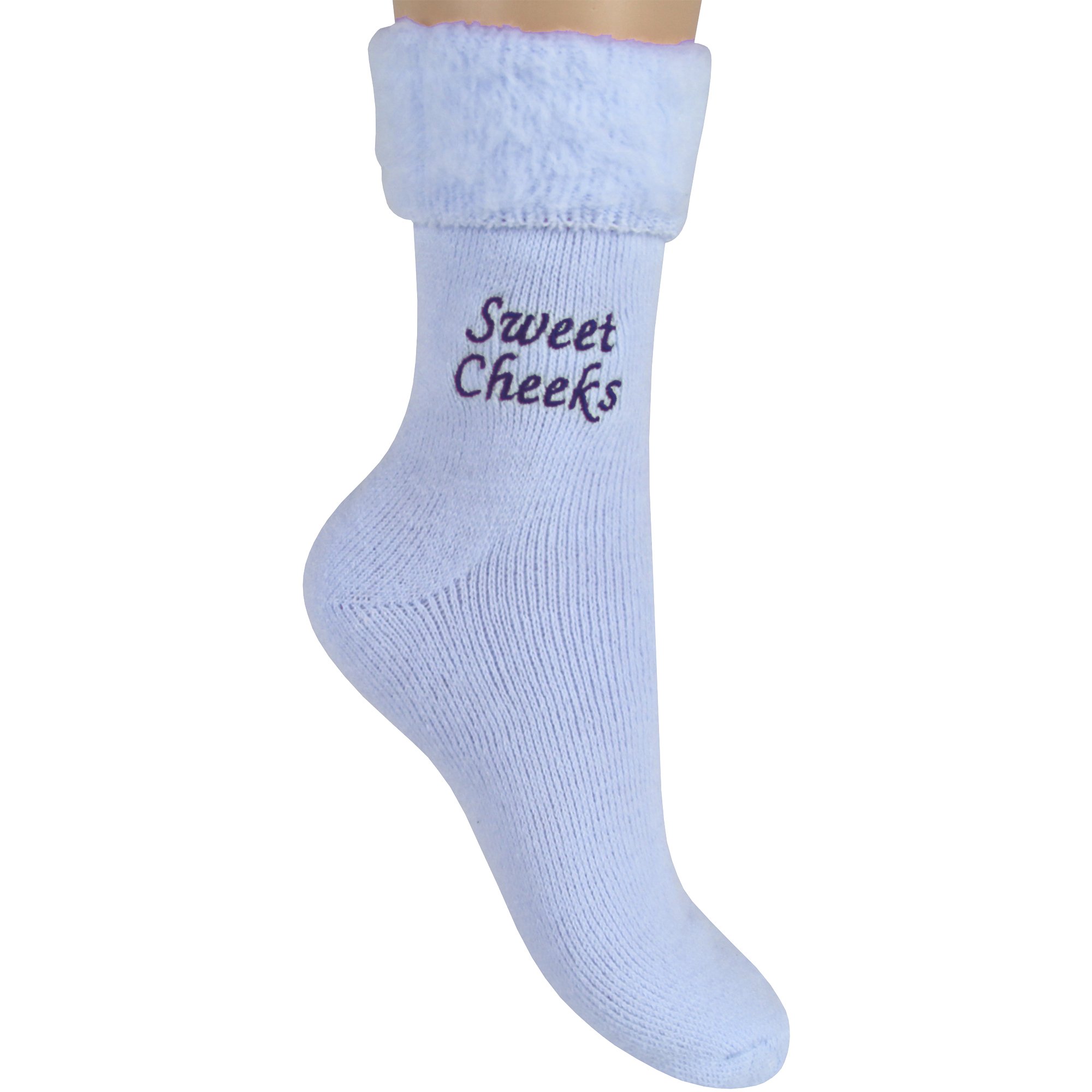 TeddyT's Women's Sweet Cheeks Embroidered Super Soft Thermal Bed Socks (Blue)