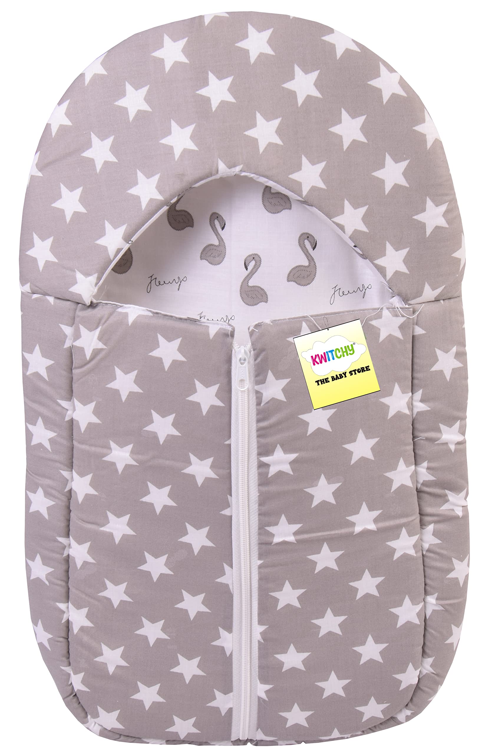 Kwitchy Baby Bedding Set Sleeping Bag | Carry Nest | 3 in 1 Bed | Portable Bassinet | Carrier Nest | Cotton | Mattress | Swaddler | Baby Shower Gift Day_Bed(0-12 Months, Grey, Cotton)