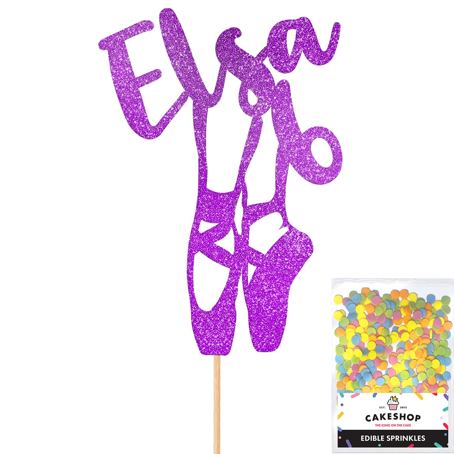 Personalised Ballet Dancer Gymnastics Glitter Cake Topper - Purple Custom Age & Name Glitter Cake Decoration and Sprinkles - Happy Birthday Decorations - Personalised Toppers for Cakes by Cakeshop — image 1