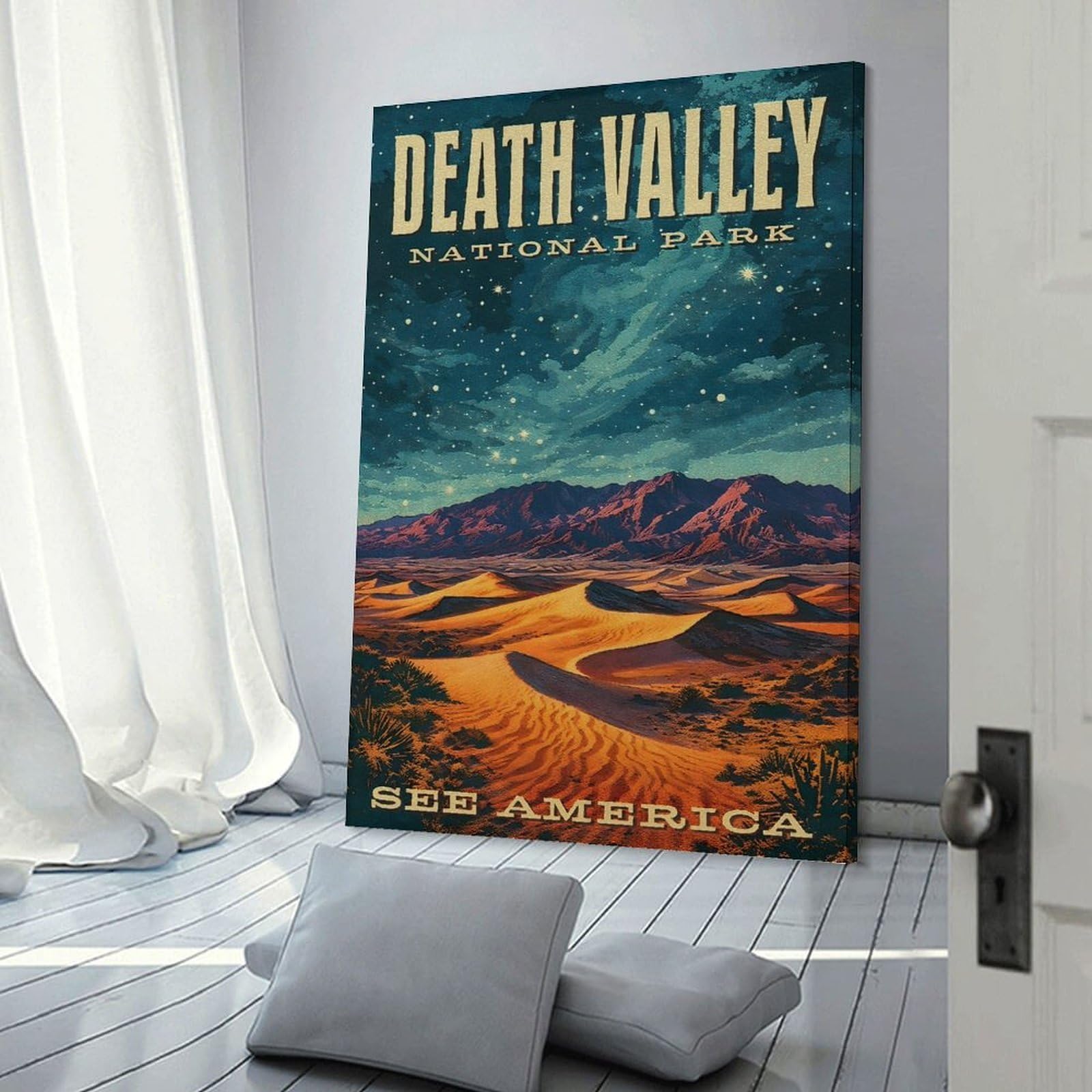 Junmoney Canvas Wall Picture Death Valley National Park Vintage, 24x36inch(60x90cm), for Restful Interiors, Bedrooms Or Small Rooms, Home Artwork with A Soft Interior Feel
