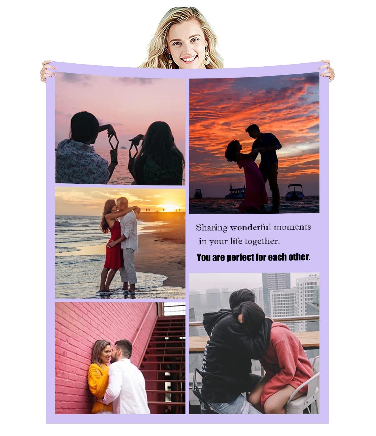 Zmkar Personalised Photo Blanket Throw Customized with Picture Text Birthday Wedding Gift for Adult Baby Kid Mom Dad Family Friend Dog Cat (5 Photos, Throw 47''×63''(120x160cm))