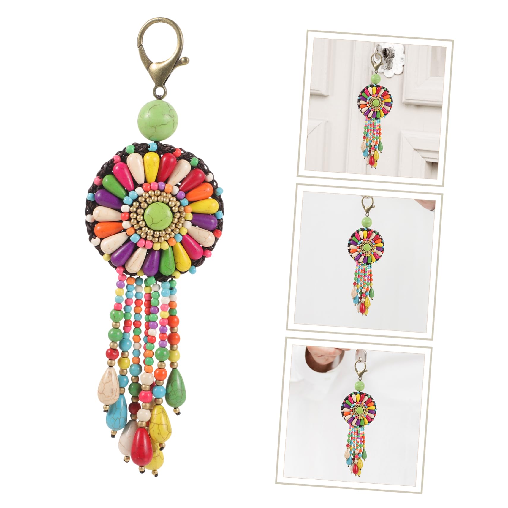 FOMIYES Handgefertigter Schlüsselanhänger Ethno Farbenfrohes Blumenmotiv Dekorativer Taschenanhänger für Frauen Einzigartiges Bohemian Design Verschenken Zufällige
